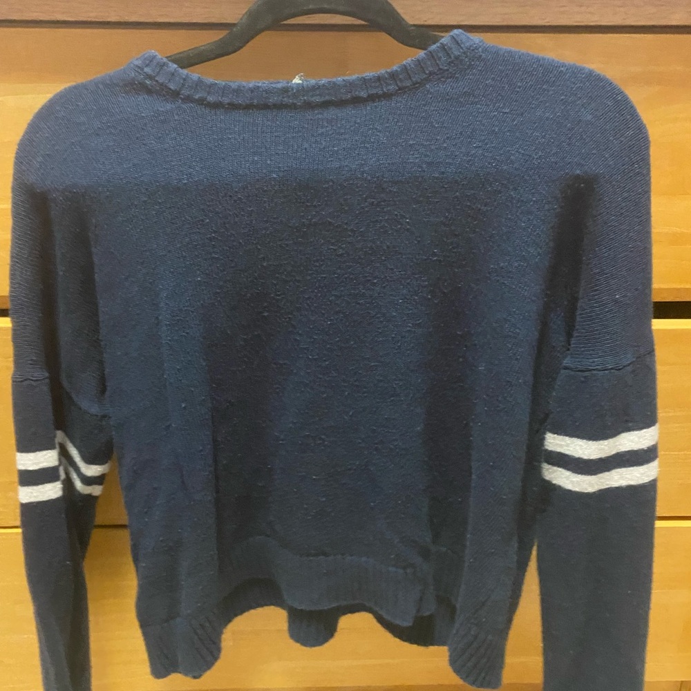 Don’t Ask Why Sweater, navy with white stripes on arm